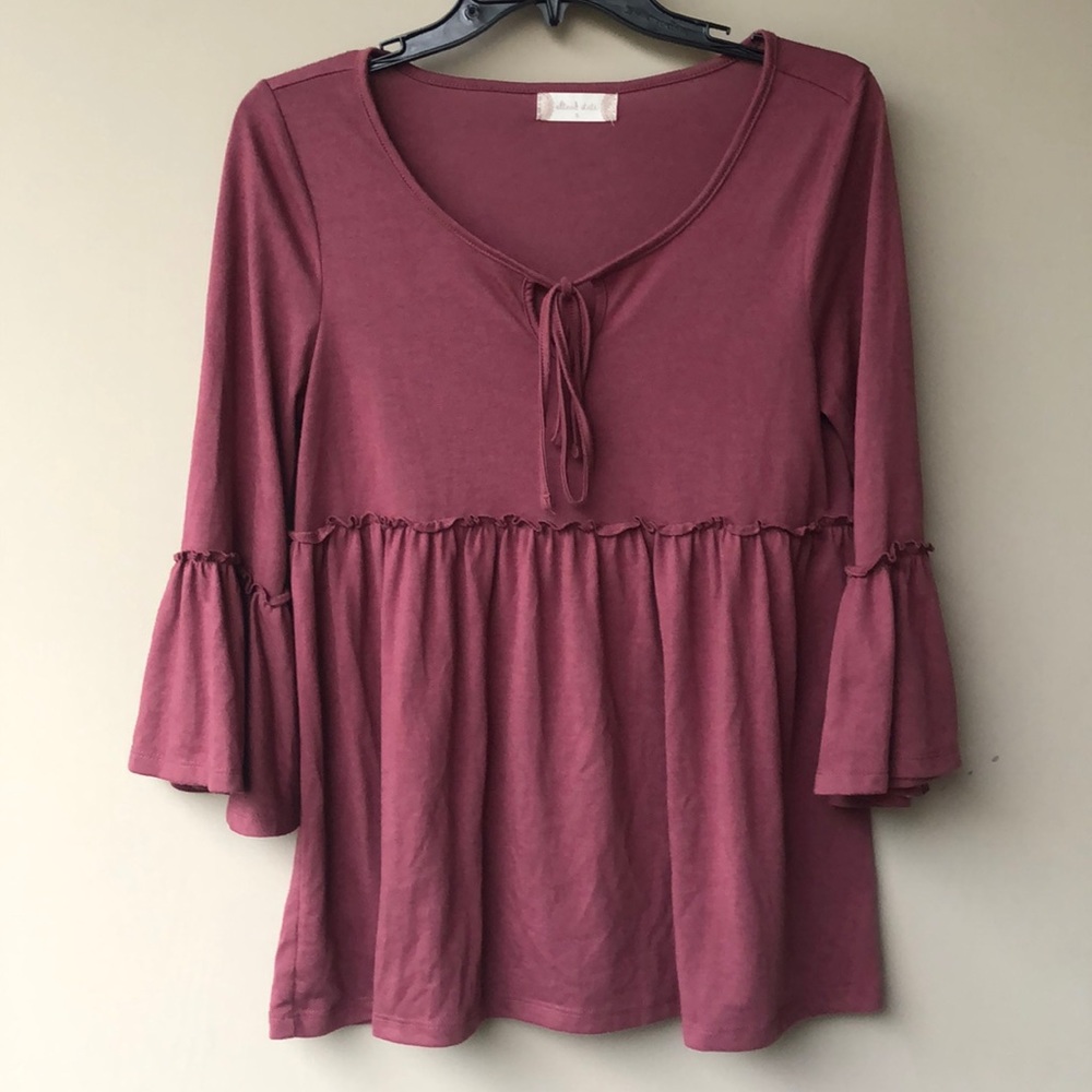 Altar’d State Peplum Sleeve Blouse w/ Tie Front